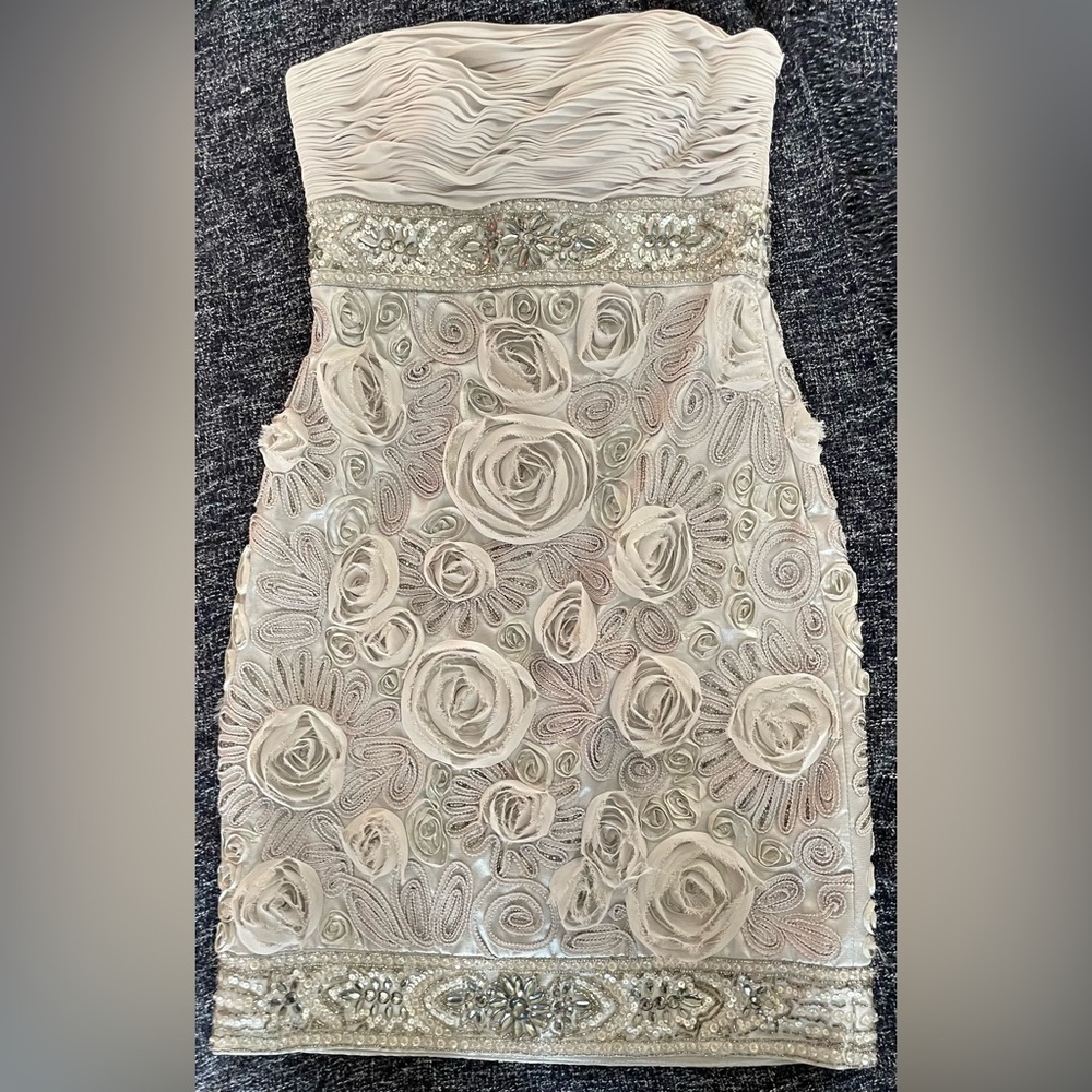 Sue Wong Silver Embellished Mini Dress